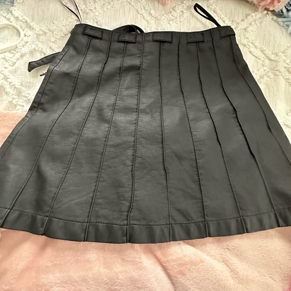 Free people black pleather skirt with pleats, button down and tie. - Picture 3 of 4